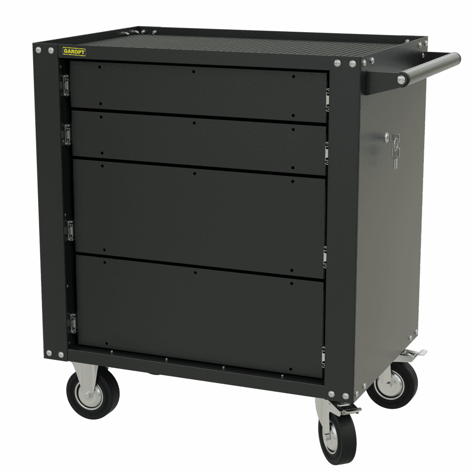 GTS4 Тележка инструментальная Garopt 4 ящиков БЕЗ ЦВЕТОВЫХ ФАСАДОВ, центральный замок, увеличенные колеса, доводчики, GAROPT Серия «Standart»
