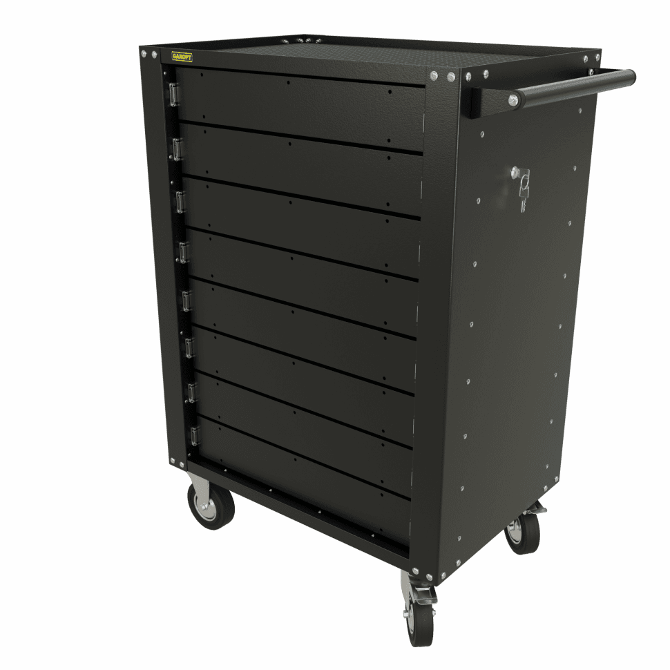 GTH8 Тележка инструментальная Garopt 8 ящиков БЕЗ ЦВЕТОВЫХ ФАСАДОВ, центральный замок, увеличенные колеса, доводчики, GAROPT Серия «High», высота 1040мм