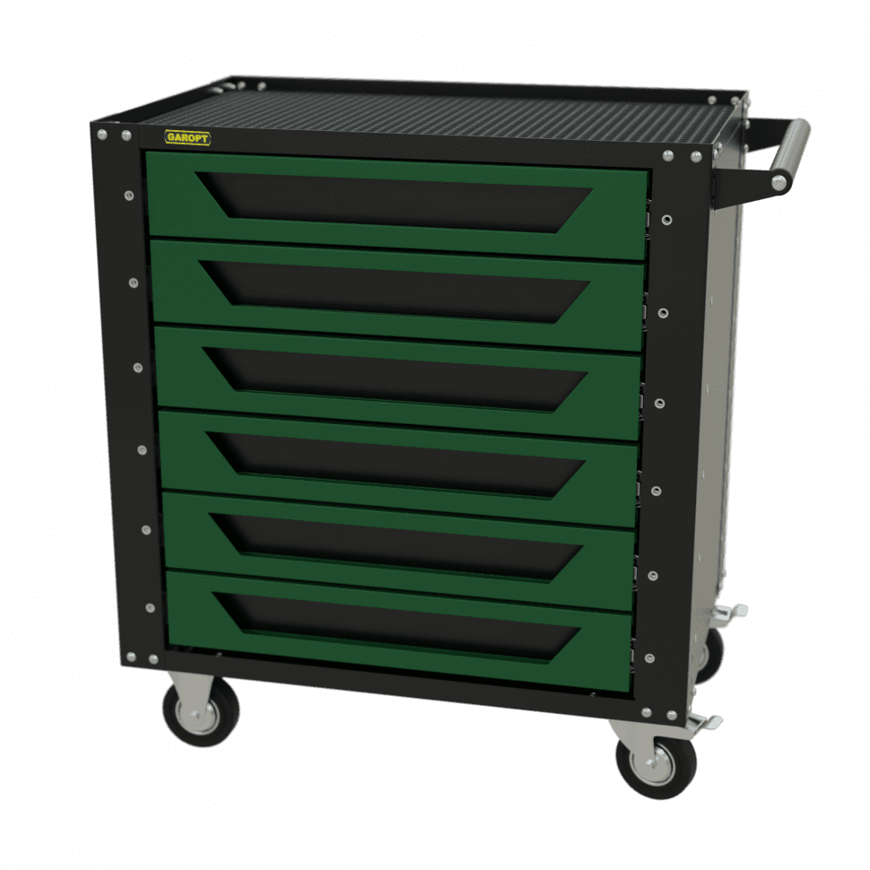 Тележка инструментальная Garopt 6 ящиков Зеленая, Серия «Low-cost»