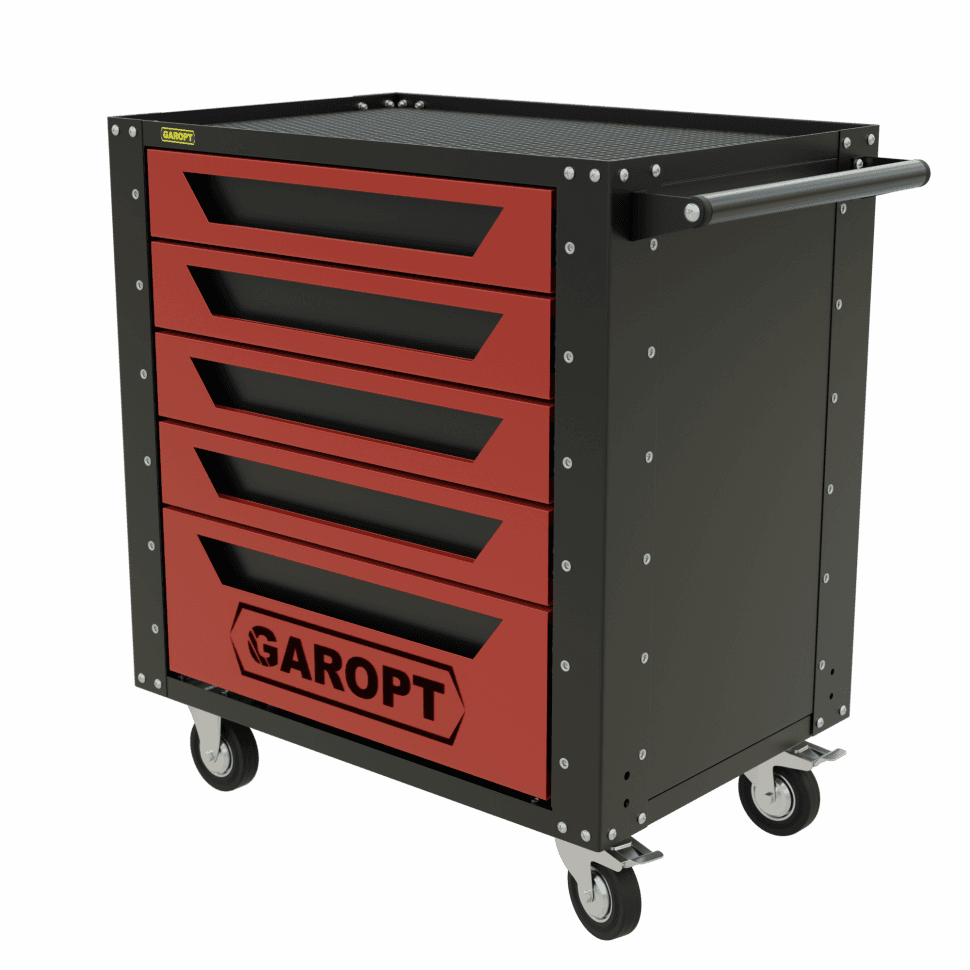 Тележка инструментальная Garopt 5 ящиков КРАСНАЯ, Серия «Low-cost»