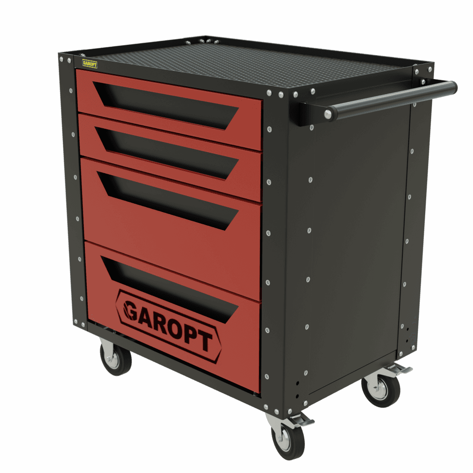 Тележка инструментальная Garopt 4 ящика КРАСНАЯ, Серия «Low-cost»