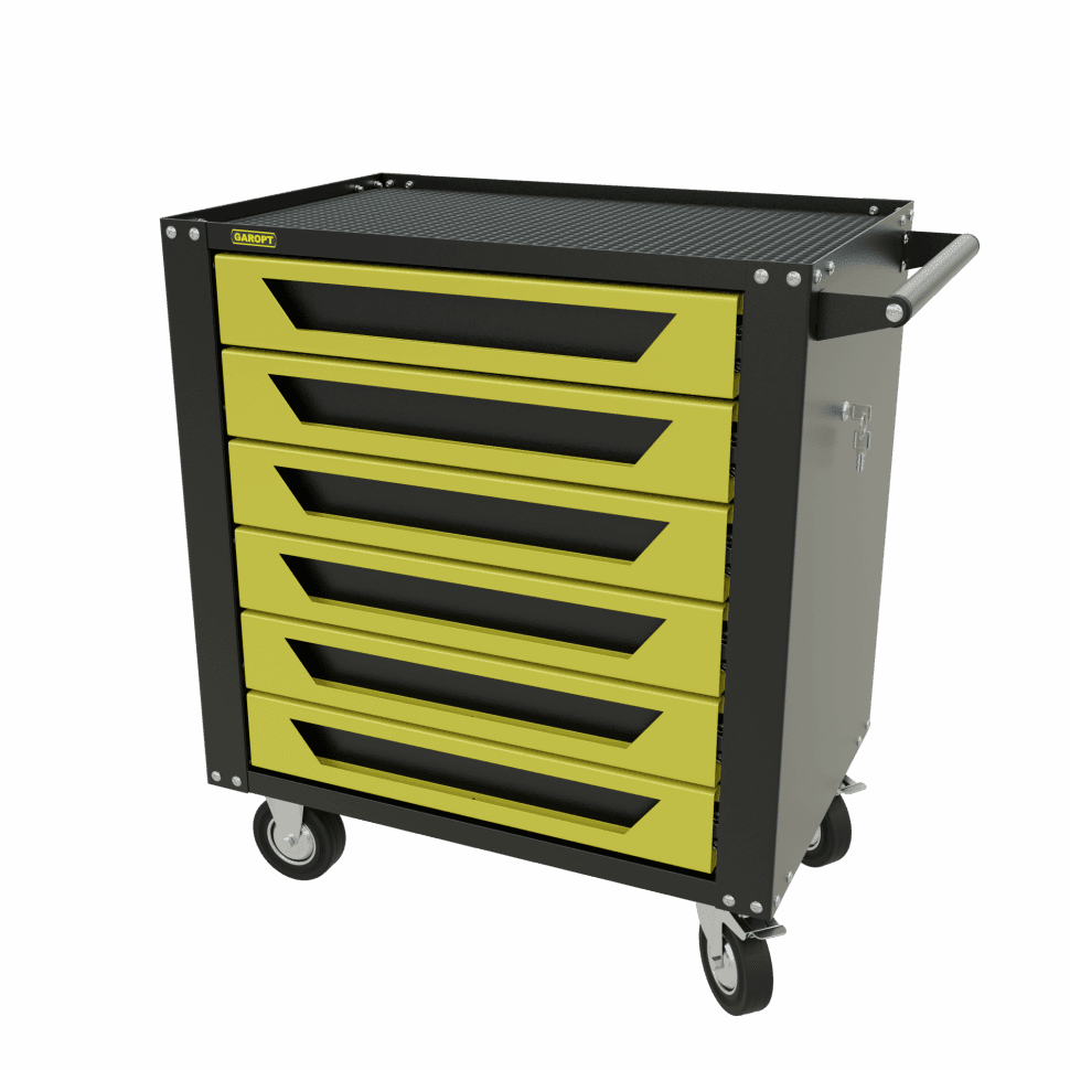 Тележка инструментальная Garopt 6 ящиков ЖЕЛТАЯ, центральный замок, увеличенные колеса, доводчики, GAROPT Серия «Standart»