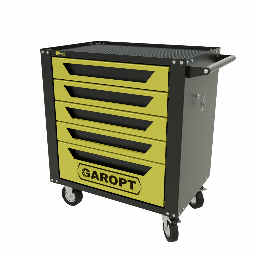 Тележка инструментальная Garopt 5 ящиков ЖЕЛТАЯ, центральный замок, увеличенные колеса, доводчики, GAROPT Серия «Standart»
