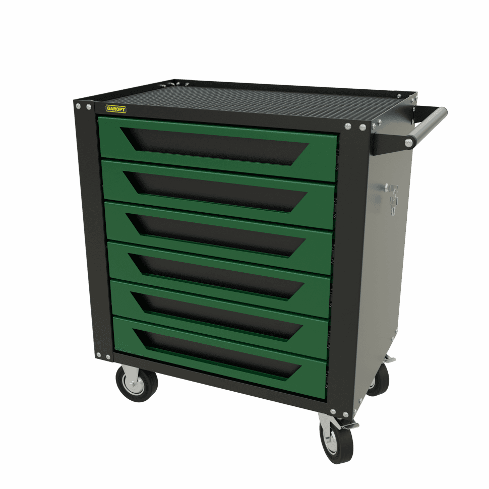Тележка инструментальная Garopt 6 ящиков ЗЕЛЕНАЯ, центральный замок, увеличенные колеса, доводчики, GAROPT Серия «Standart»