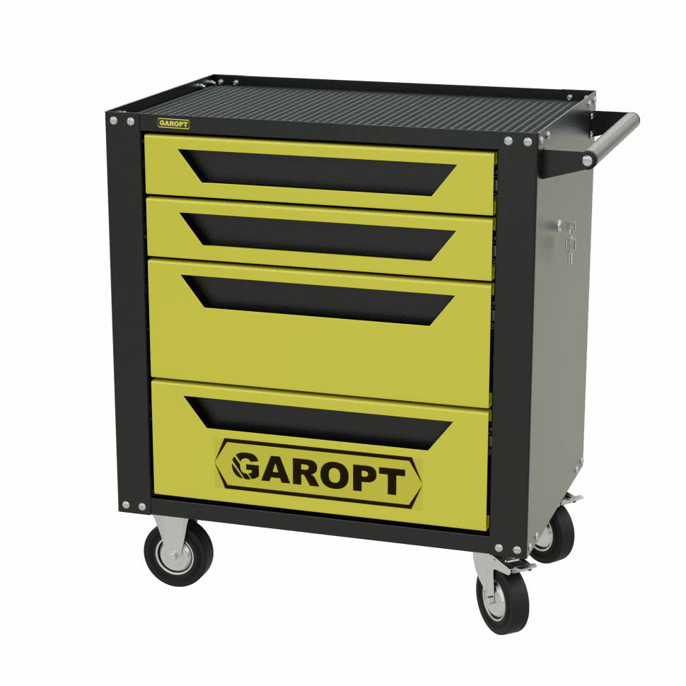 Тележка инструментальная Garopt 4 ящиков ЖЕЛТАЯ, центральный замок, увеличенные колеса, доводчики, GAROPT Серия «Standart»