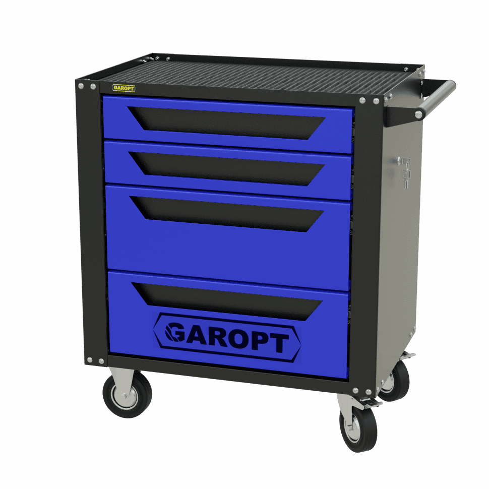 Тележка инструментальная Garopt 4 ящиков СИНЯЯ, центральный замок, увеличенные колеса, доводчики, GAROPT Серия «Standart»
