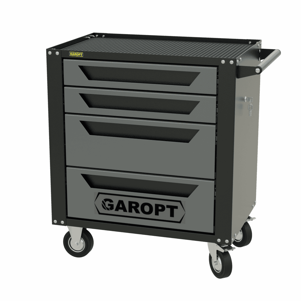 GTS4.grey Тележка инструментальная Garopt 4 ящиков СЕРАЯ, центральный замок, увеличенные колеса, доводчики, GAROPT Серия «Standart»