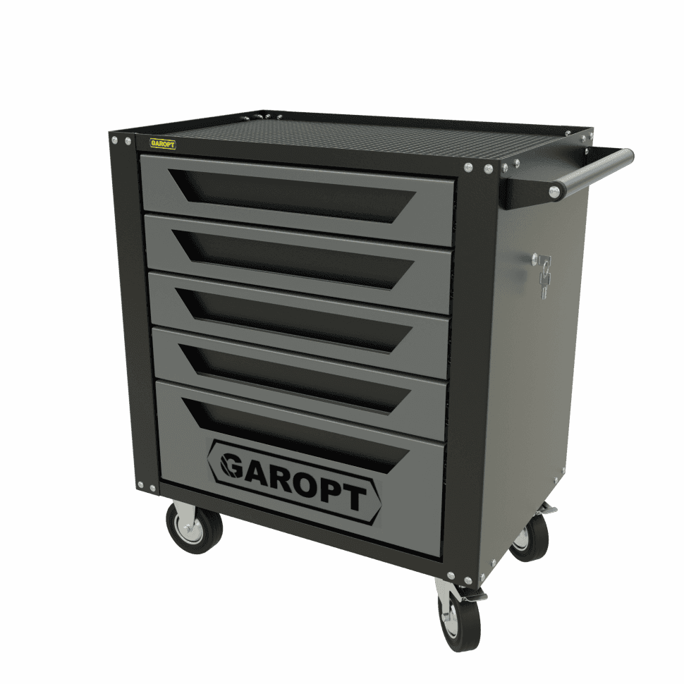 Тележка инструментальная Garopt 5 ящиков СЕРАЯ, центральный замок, увеличенные колеса, доводчики, GAROPT Серия «Standart»