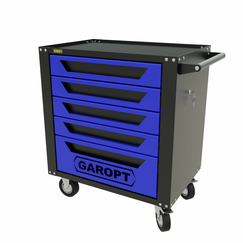 Тележка инструментальная Garopt 5 ящиков СИНЯЯ, центральный замок, увеличенные колеса, доводчики, GAROPT Серия «Standart»