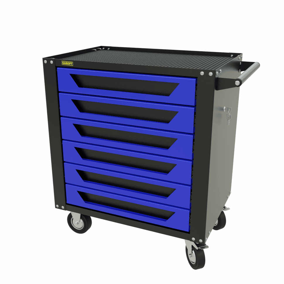 Тележка инструментальная Garopt 6 ящиков СИНЯЯ, центральный замок, увеличенные колеса, доводчики, GAROPT Серия «Standart»