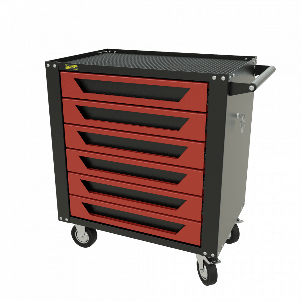 Тележка инструментальная Garopt 6 ящиков КРАСНАЯ, центральный замок, увеличенные колеса, доводчики, GAROPT Серия «Standart»