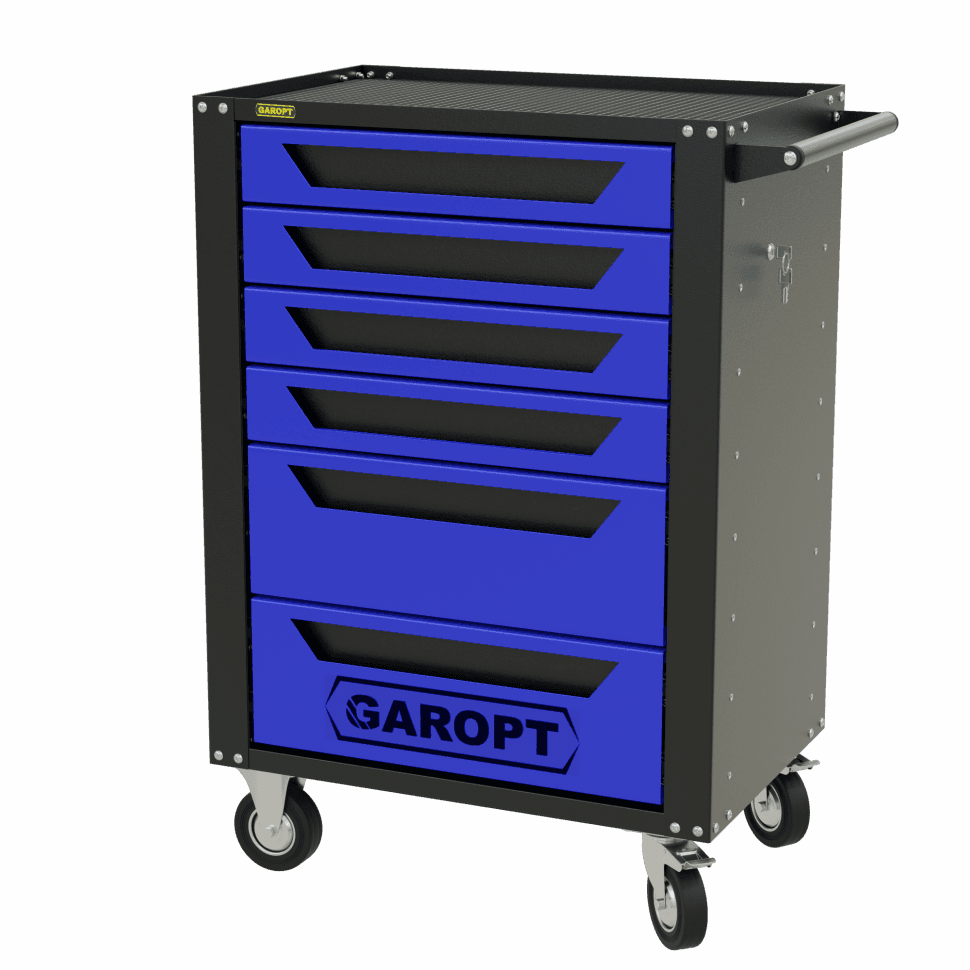 Тележка инструментальная Garopt 6 ящиков СИНЯЯ, центральный замок, увеличенные колеса, доводчики, GAROPT Серия «High», высота 1040мм