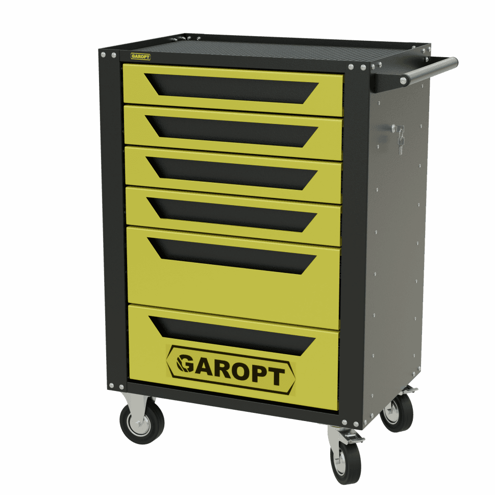 Тележка инструментальная Garopt 6 ящиков ЖЁЛТАЯ, центральный замок, увеличенные колеса, доводчики, GAROPT Серия «High», высота 1040мм