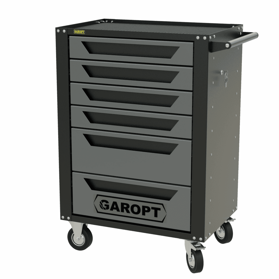 Тележка инструментальная Garopt 6 ящиков СЕРАЯ, центральный замок, увеличенные колеса, доводчики, GAROPT Серия «High», высота 1040мм
