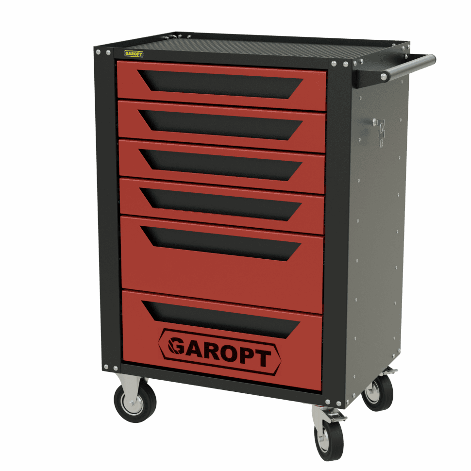Тележка инструментальная Garopt 6 ящиков КРАСНАЯ, центральный замок, увеличенные колеса, доводчики, GAROPT Серия «High», высота 1040мм