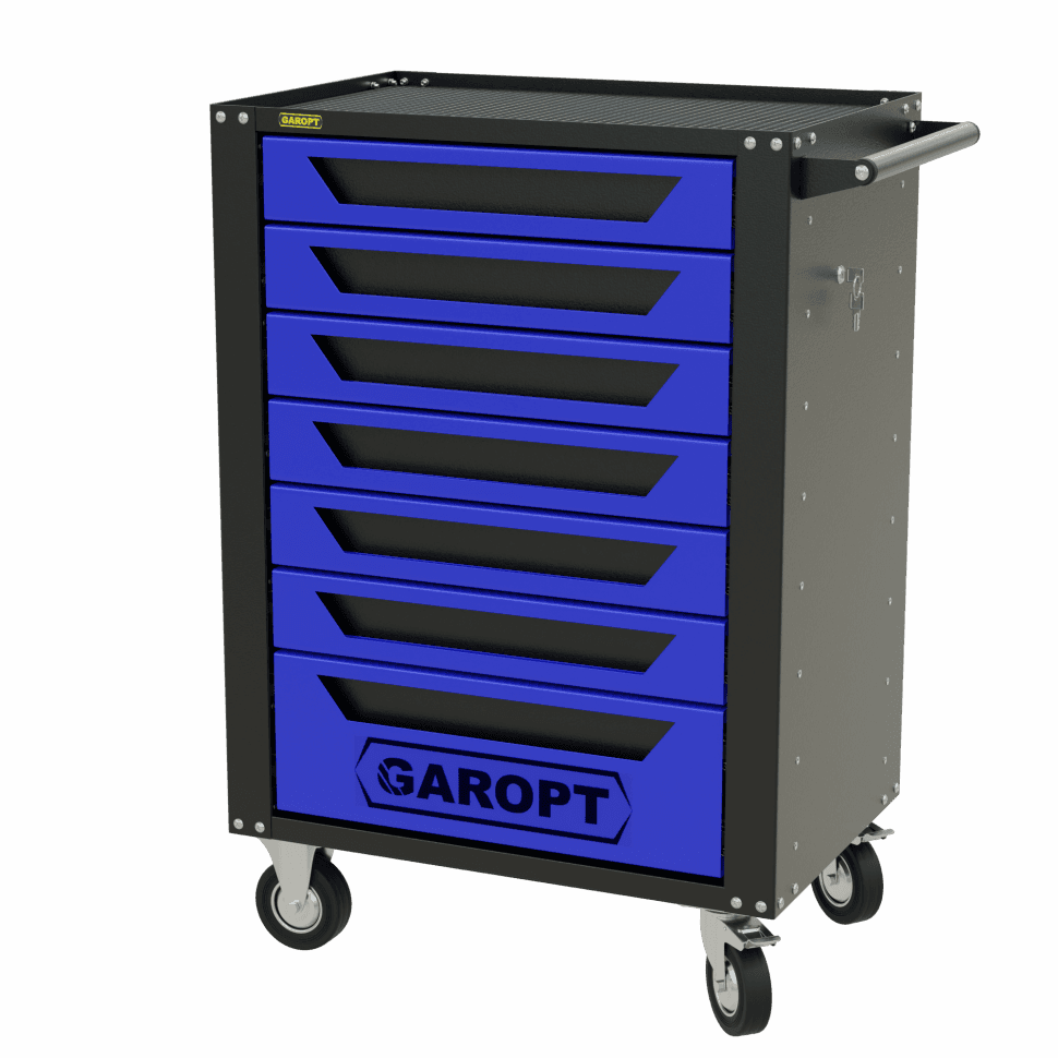 Тележка инструментальная Garopt 7 ящиков СИНЯЯ, центральный замок, увеличенные колеса, доводчики, GAROPT Серия «High», высота 1040мм