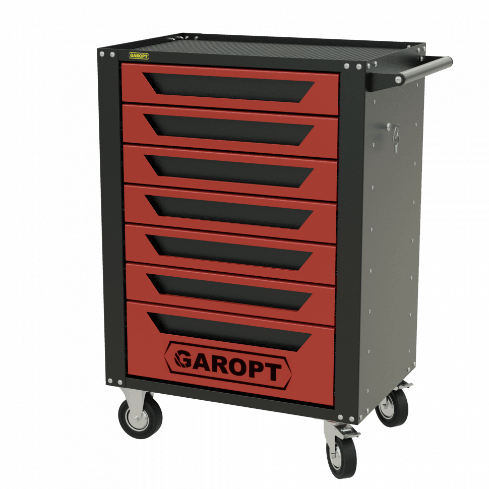 Тележка инструментальная Garopt 7 ящиков КРАСНАЯ, центральный замок, увеличенные колеса, доводчики, GAROPT Серия «High», высота 1040мм