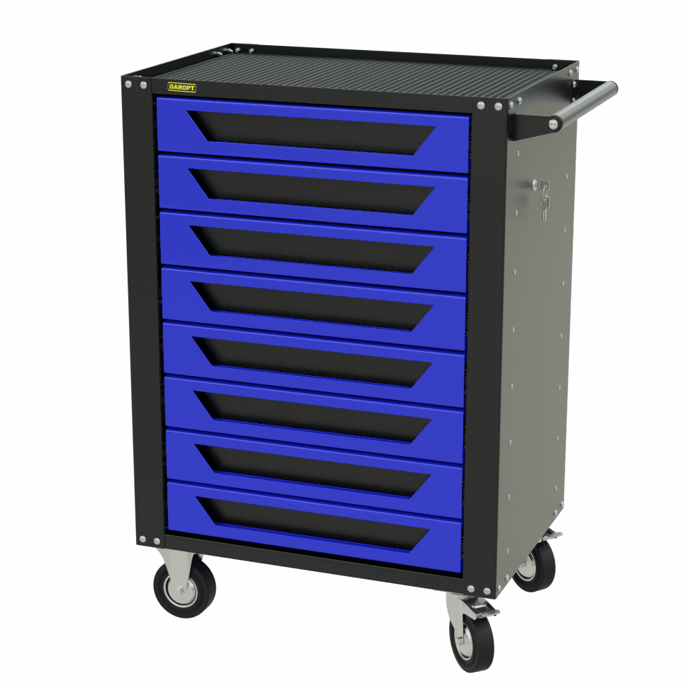 Тележка инструментальная Garopt 8 ящиков СИНЯЯ, центральный замок, увеличенные колеса, доводчики, GAROPT Серия «High», высота 1040мм