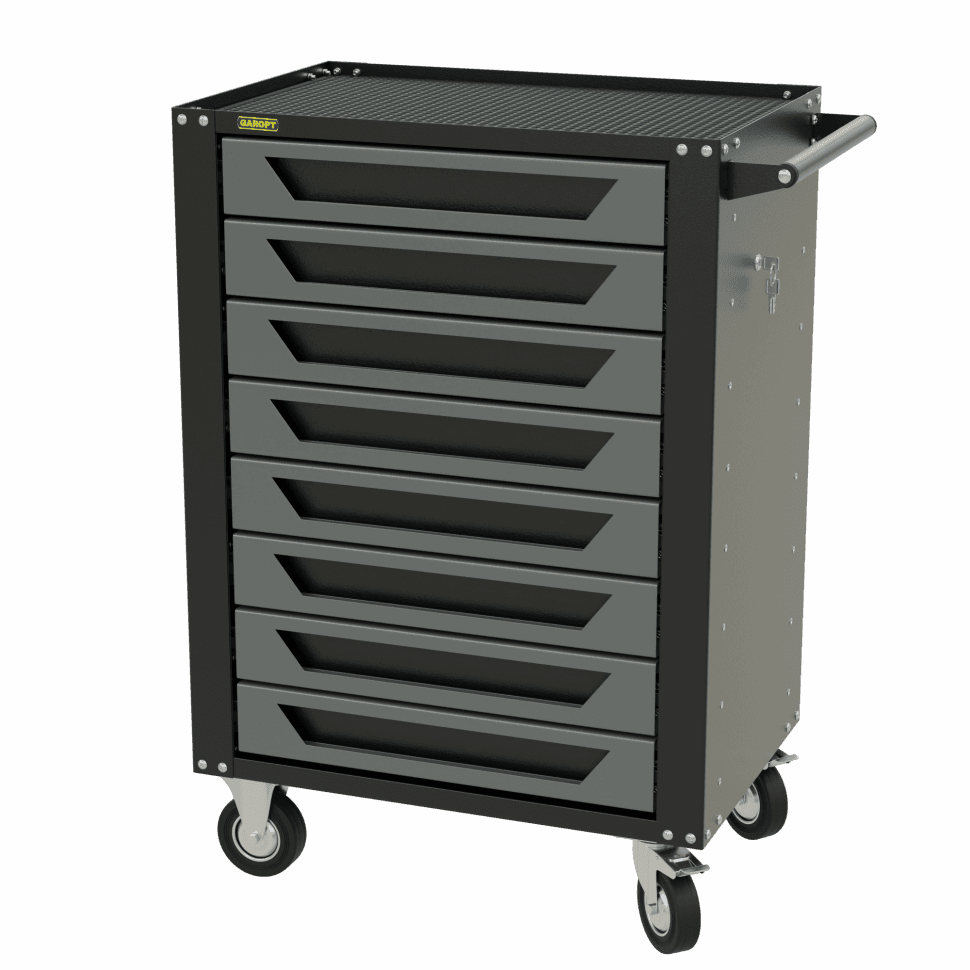 Тележка инструментальная Garopt 8 ящиков СЕРАЯ, центральный замок, увеличенные колеса, доводчики, GAROPT Серия «High», высота 1040мм