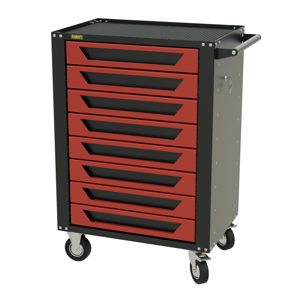 Тележка инструментальная Garopt 8 ящиков КРАСНАЯ, центральный замок, увеличенные колеса, доводчики, GAROPT Серия «High», высота 1040мм