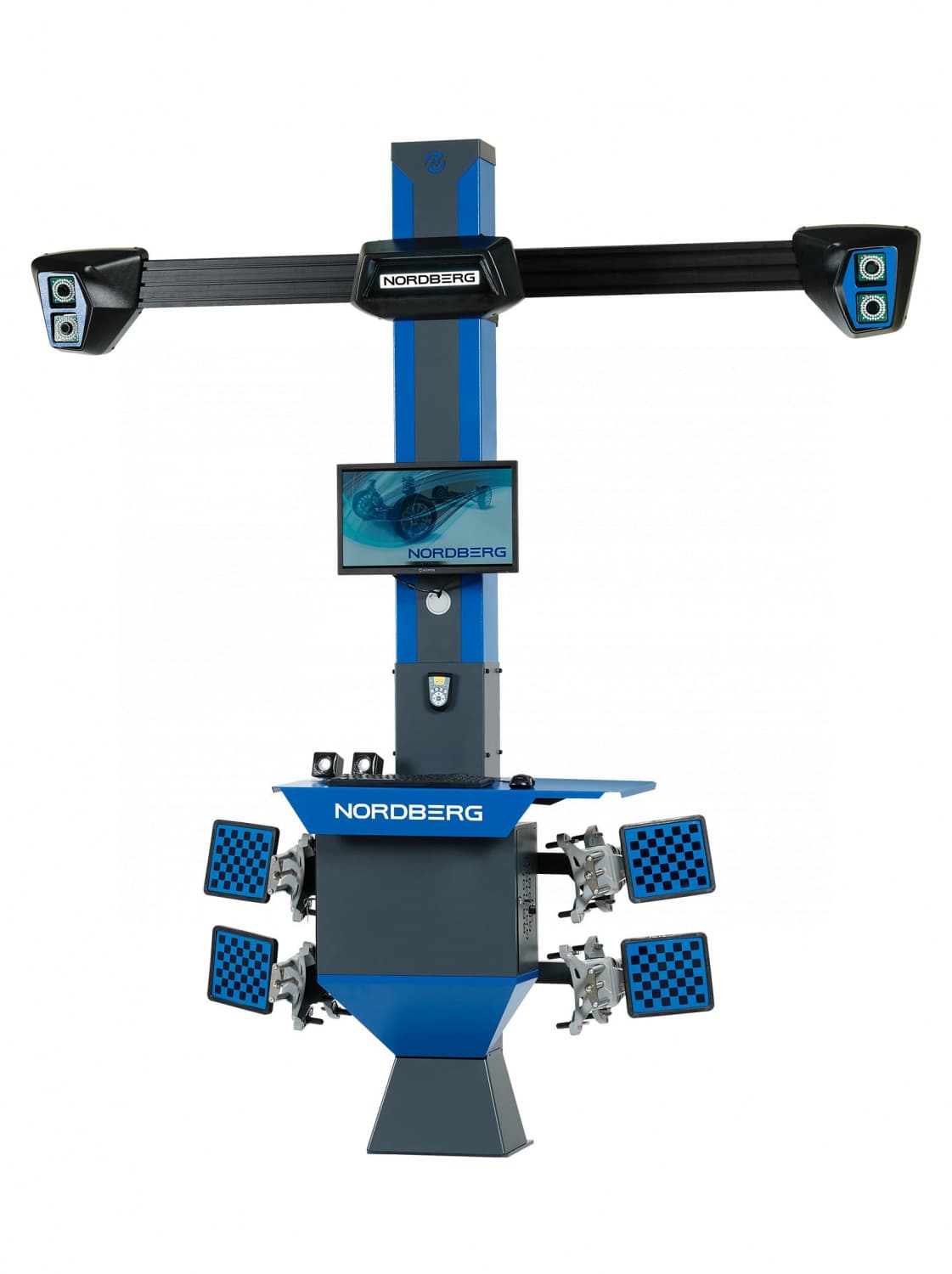 Четырёхкамерный стенд сход-развал NORDBERG C804 синий — фронтальный вид