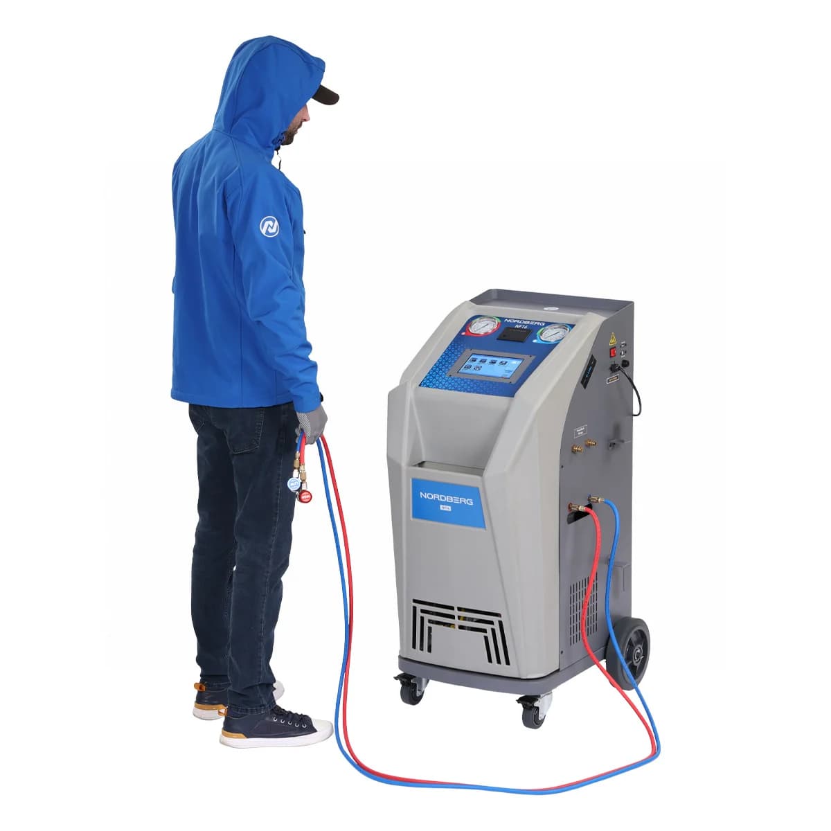 Установка заправки кондиционеров NORDBERG NF16 — подключение шлангов