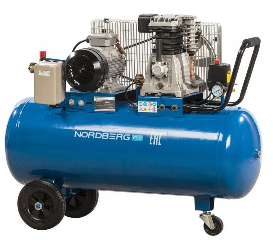 Компрессор поршневой Nordberg NCE100/400 — 380 В, 400 л/мин, ресивер 100 л, ременной привод
