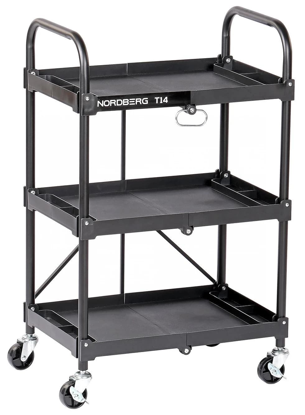 Тележка NORDBERG T14 — 3 пластиковые полки складная нагрузка 45 кг 640×432×960 мм