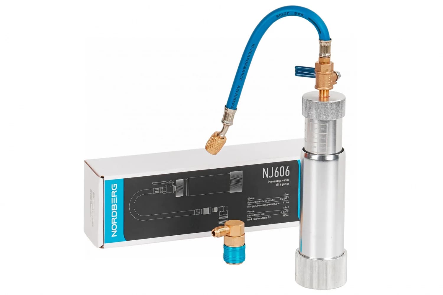 Инжектор масла Nordberg NJ606 — 60 мл R134a с быстросъёмным соединением