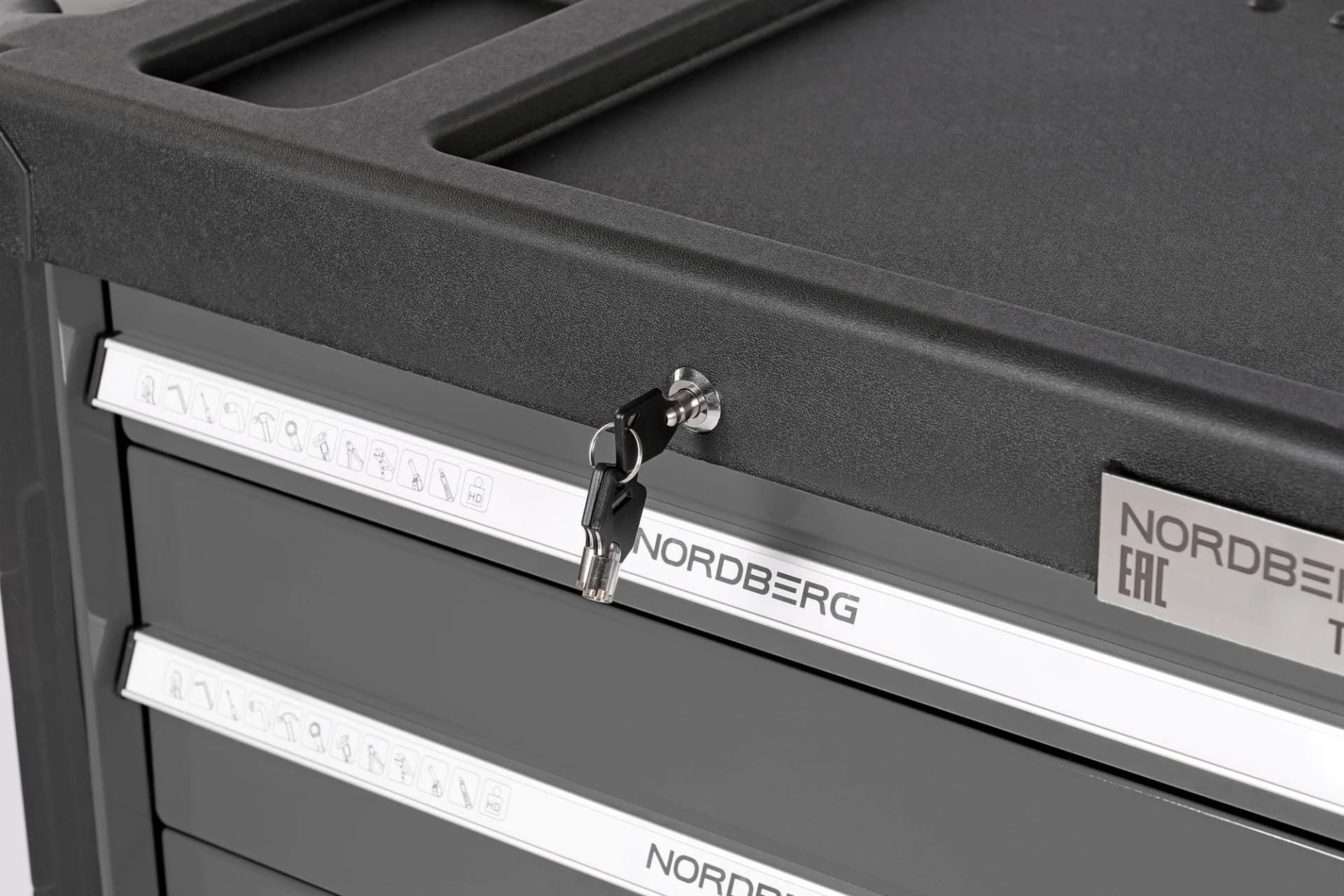 Тележка NORDBERG T5N — 5 ящиков нагрузка 350 кг замок в каждом ящике серая 800×470×980 мм
