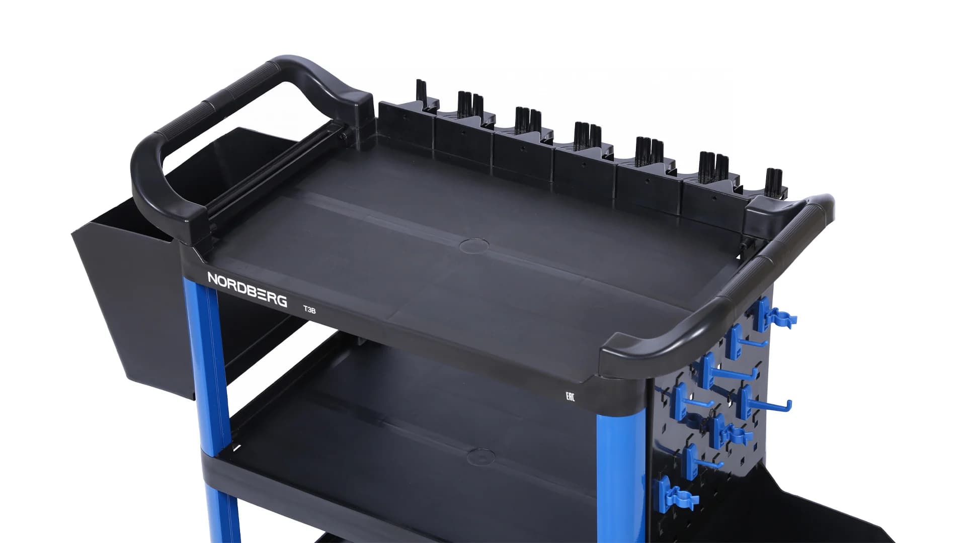 Тележка NORDBERG T3B — 3 полки + 2 съёмных ящика пластиковая синяя 550×850×1150 мм