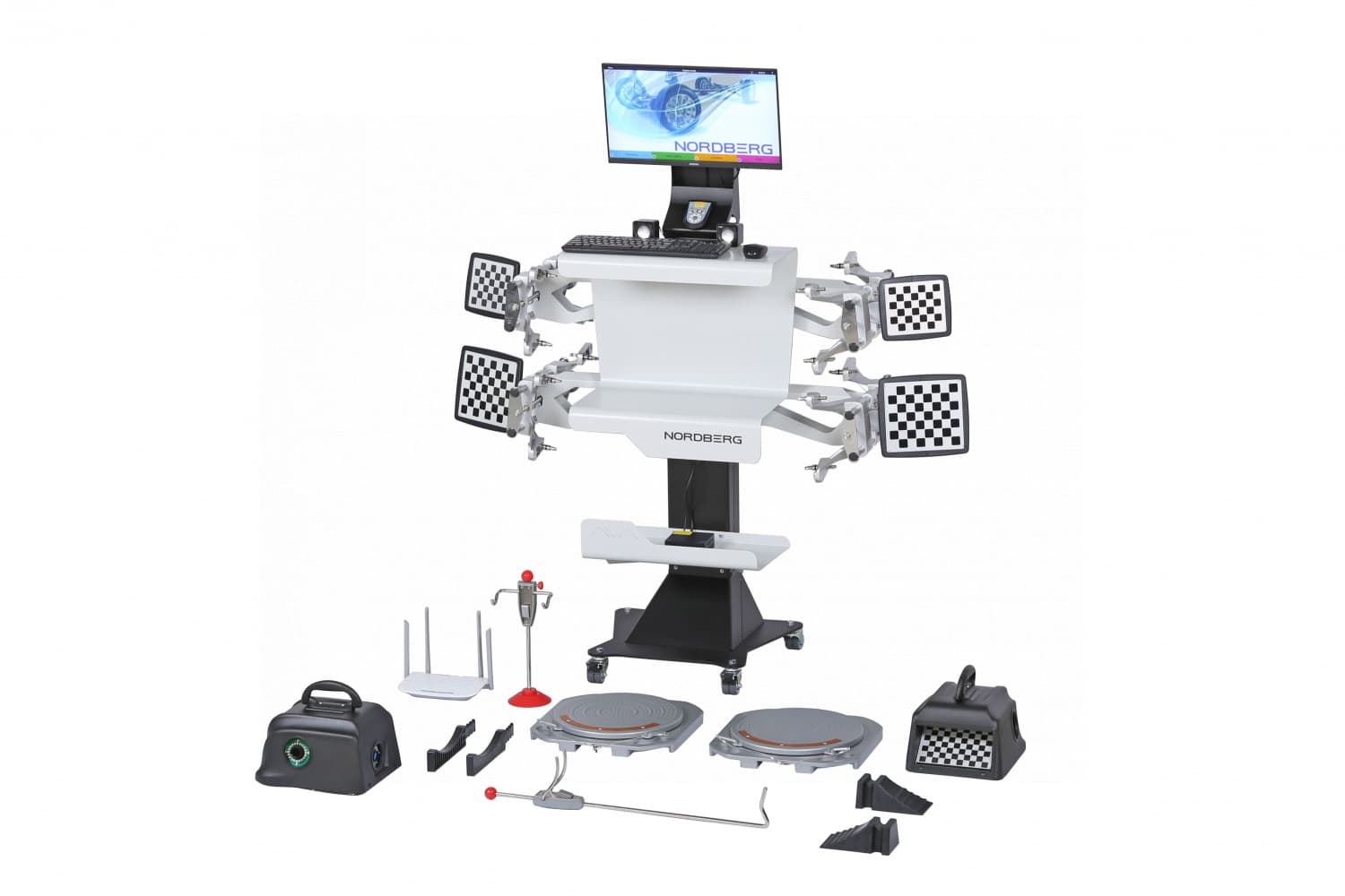 Стенд сход-развал 3D модель для ям и подъемников NORDBERG — фронтальный вид