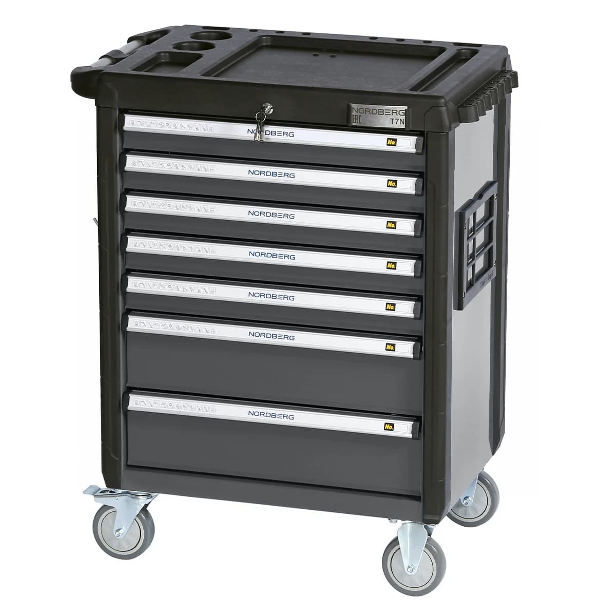 Тележка NORDBERG T7N — 7 ящиков нагрузка 350 кг замок в каждом серая 800×470×980 мм