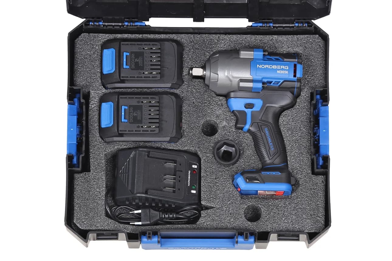 Гайковерт аккумуляторный NORDBERG NE805K — 1/2″, 1000 Нм, 21 В, 2 аккум.