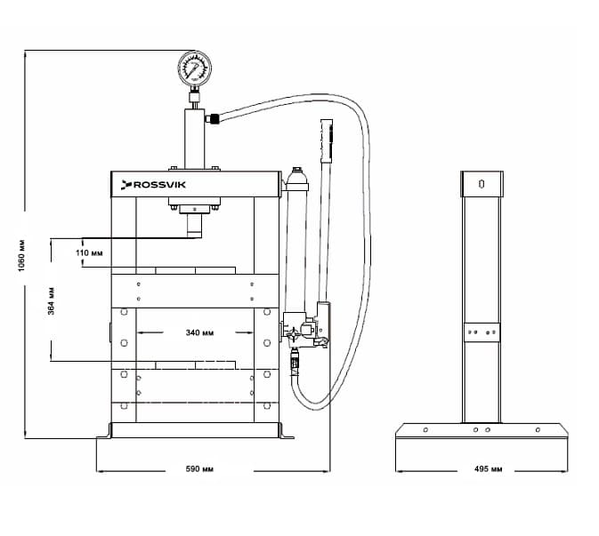 Пресс гидравлический 10 тонн, настольный, цвет синий RAL 5005 ROSSVIK