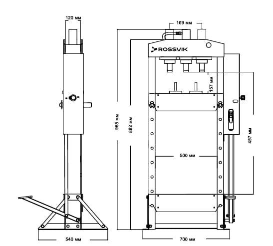 Пресс гидравлический 15 тонн, настольный, цвет синий RAL 5005 ROSSVIK
