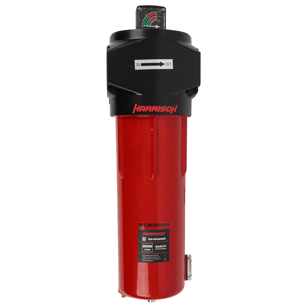 HRS-MFD28000IF Фильтр магистральный 0,01 мкм с дифференциальным манометром, 28000 л/мин, 12 бар, G 3″, остаточное содержание масла: 0,001 мг/м3