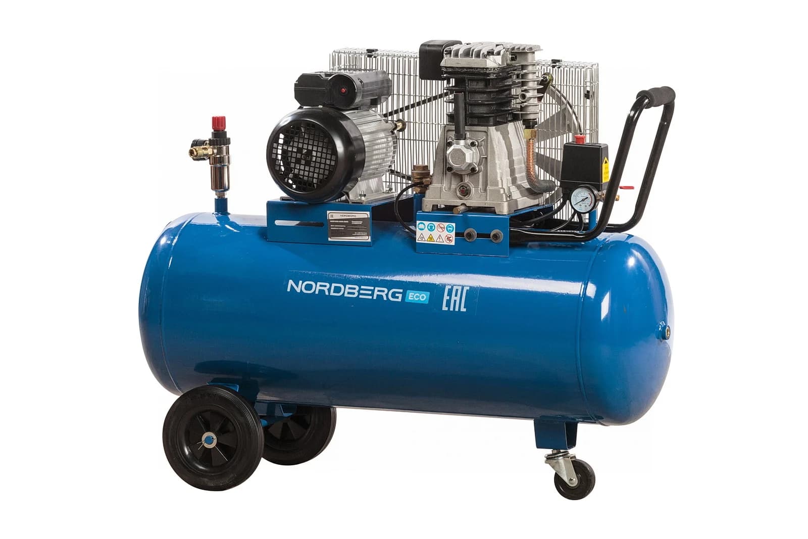 Компрессор поршневой Nordberg NCE100/400-220 — 220 В, 400 л/мин, ресивер 100 л, ремень