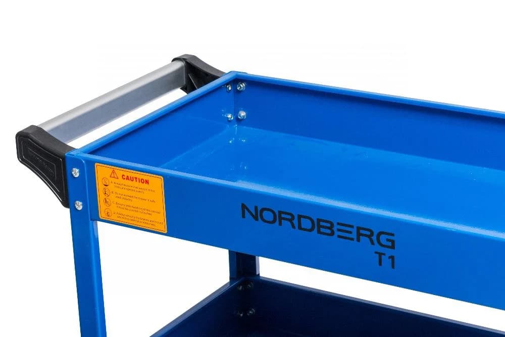 Тележка NORDBERG T1 — 3 открытые полки нагрузка 60 кг/полку стальная синяя 800×385×830 мм