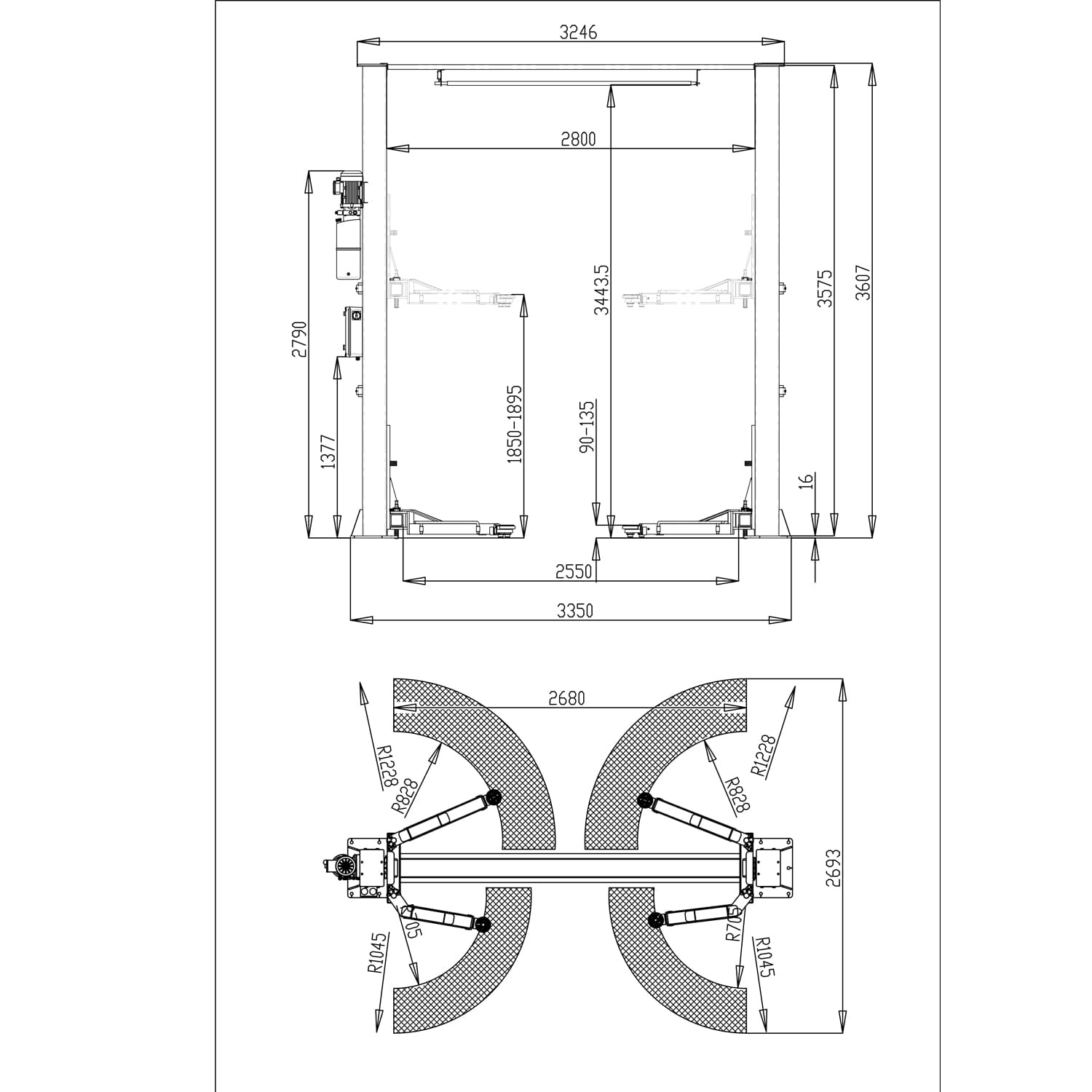Автоподъемник двухстоечный ROSSVIK V2-4LB г/п 4.0т, 380В