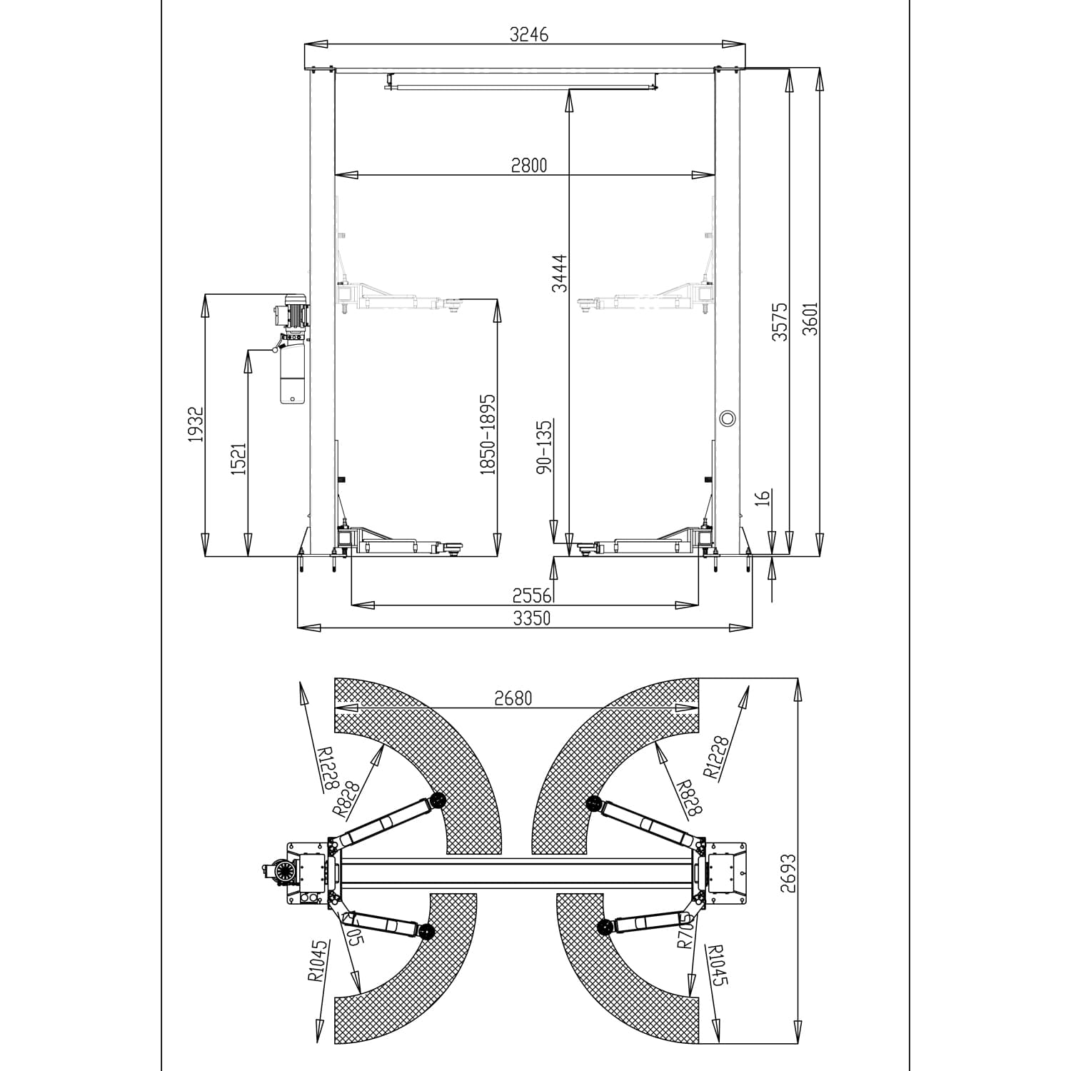 Автоподъемник двухстоечный ROSSVIK V2-4L г/п 4.0т, 220В, электрогидравлический с верхней синхронизац