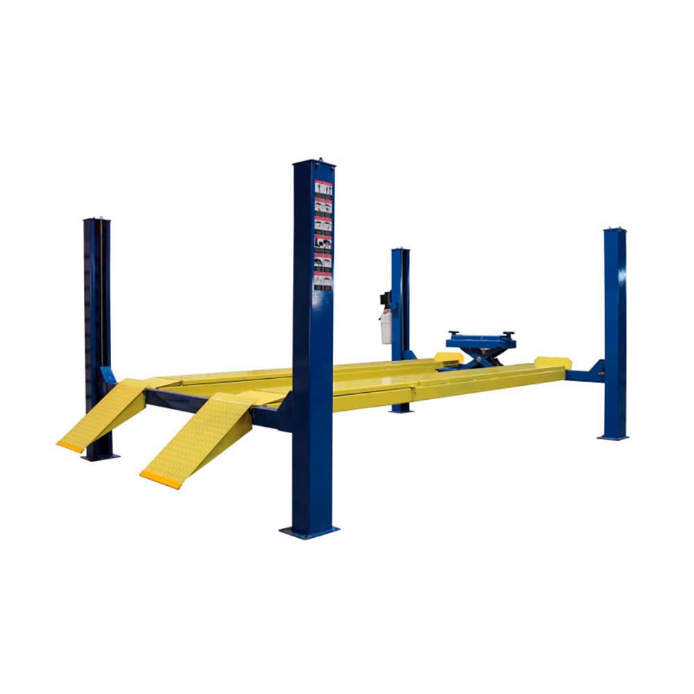 Подъемник четырехстоечный ROSSVIK V4-3.5 (ручная траверса 2т, без поворотных кругов) СЕРЫЙ RAL7016