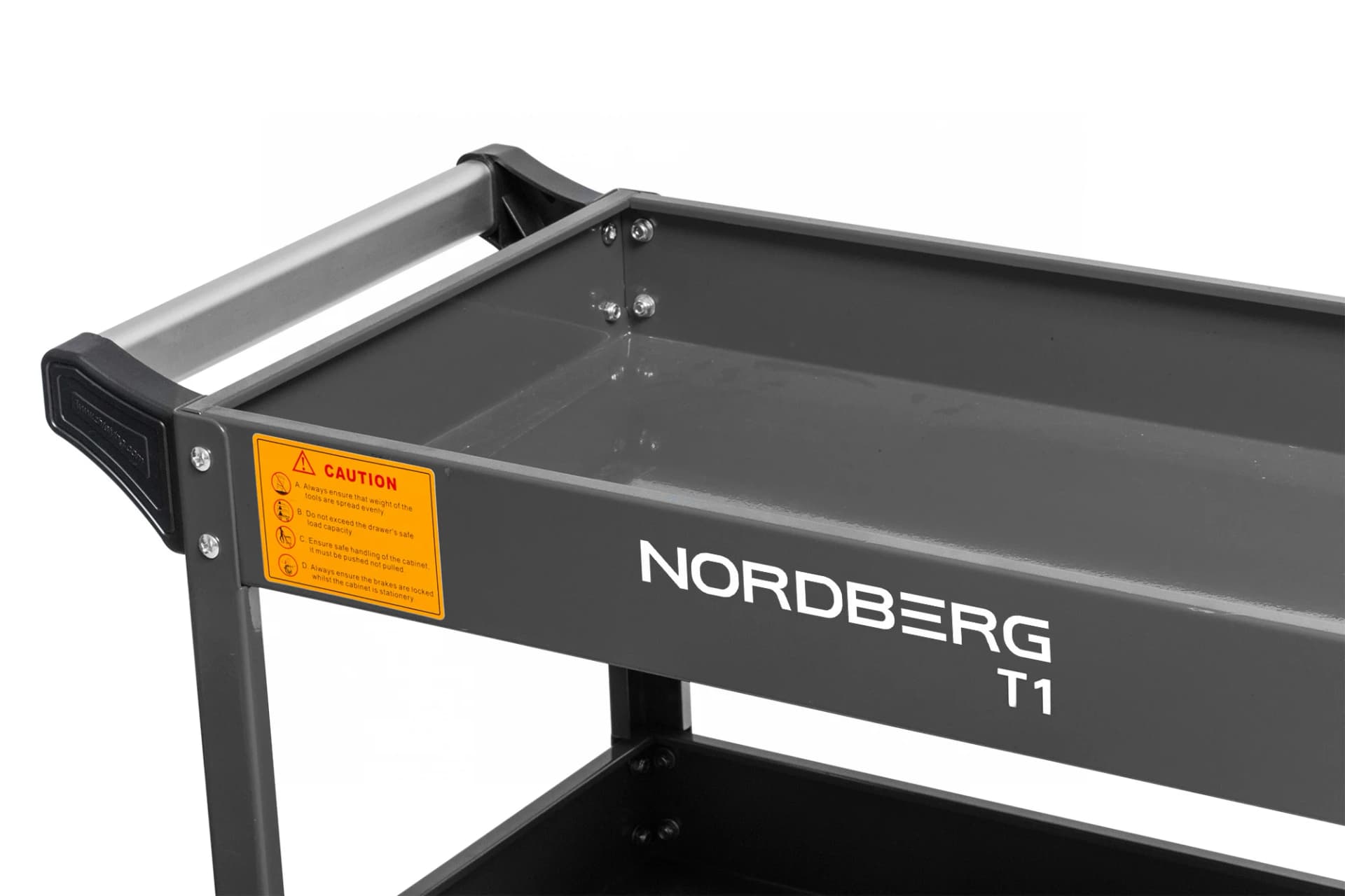 Тележка NORDBERG T1 — 3 открытые полки нагрузка 60 кг/полку стальная серая 800×385×830 мм