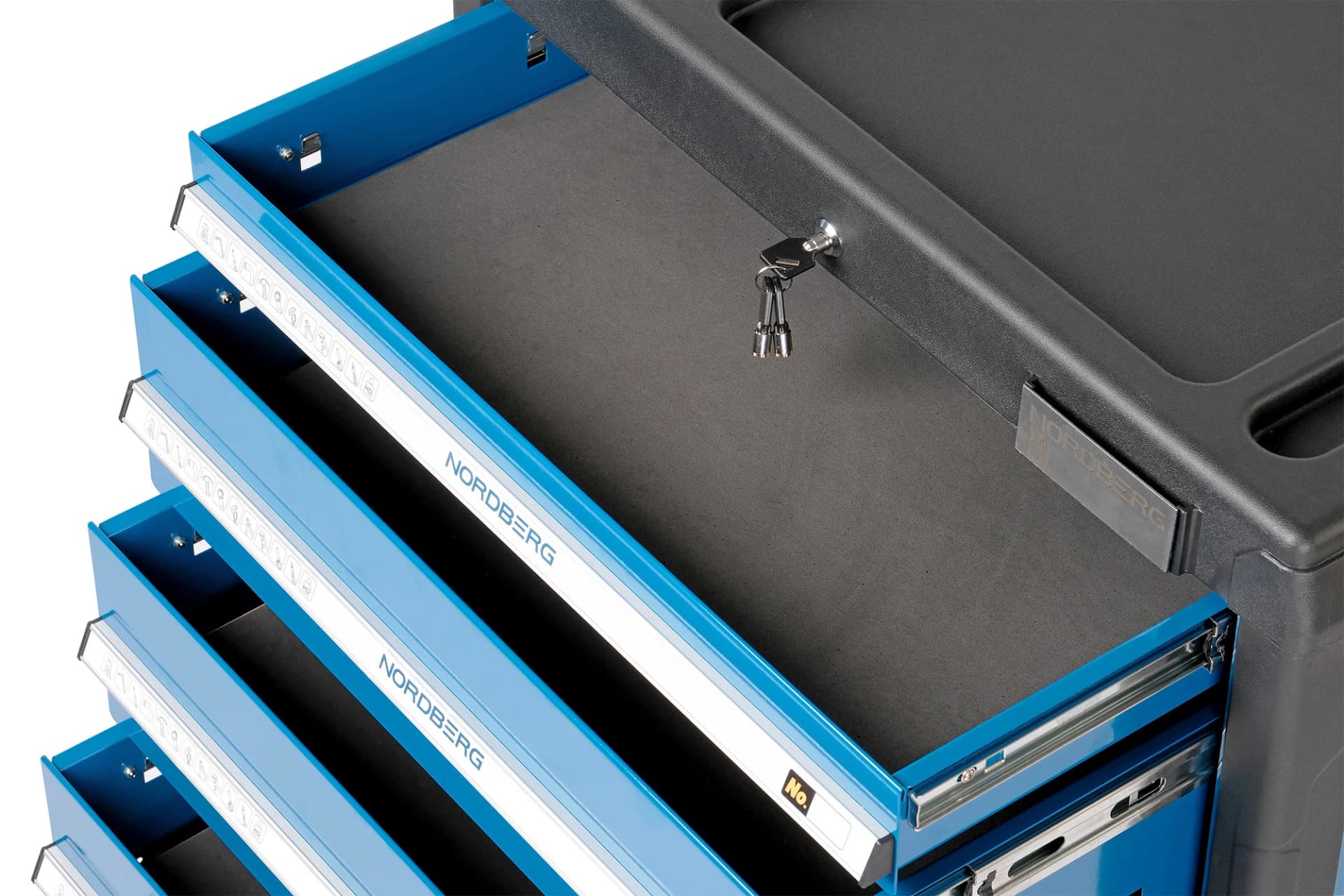 Тележка NORDBERG T6N — 6 ящиков нагрузка 350 кг замок в каждом ящике синяя 800×470×980 мм