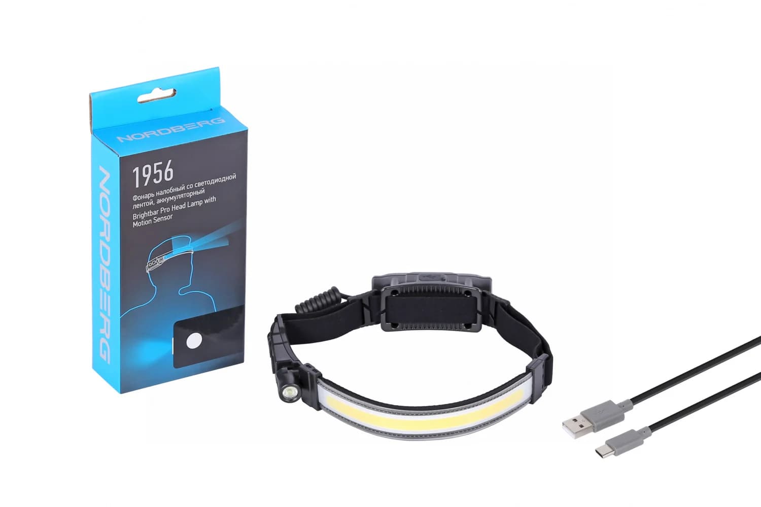 Фонарь налобный аккумуляторный NORDBERG 1956 — 700 лм / IP54 / USB-C