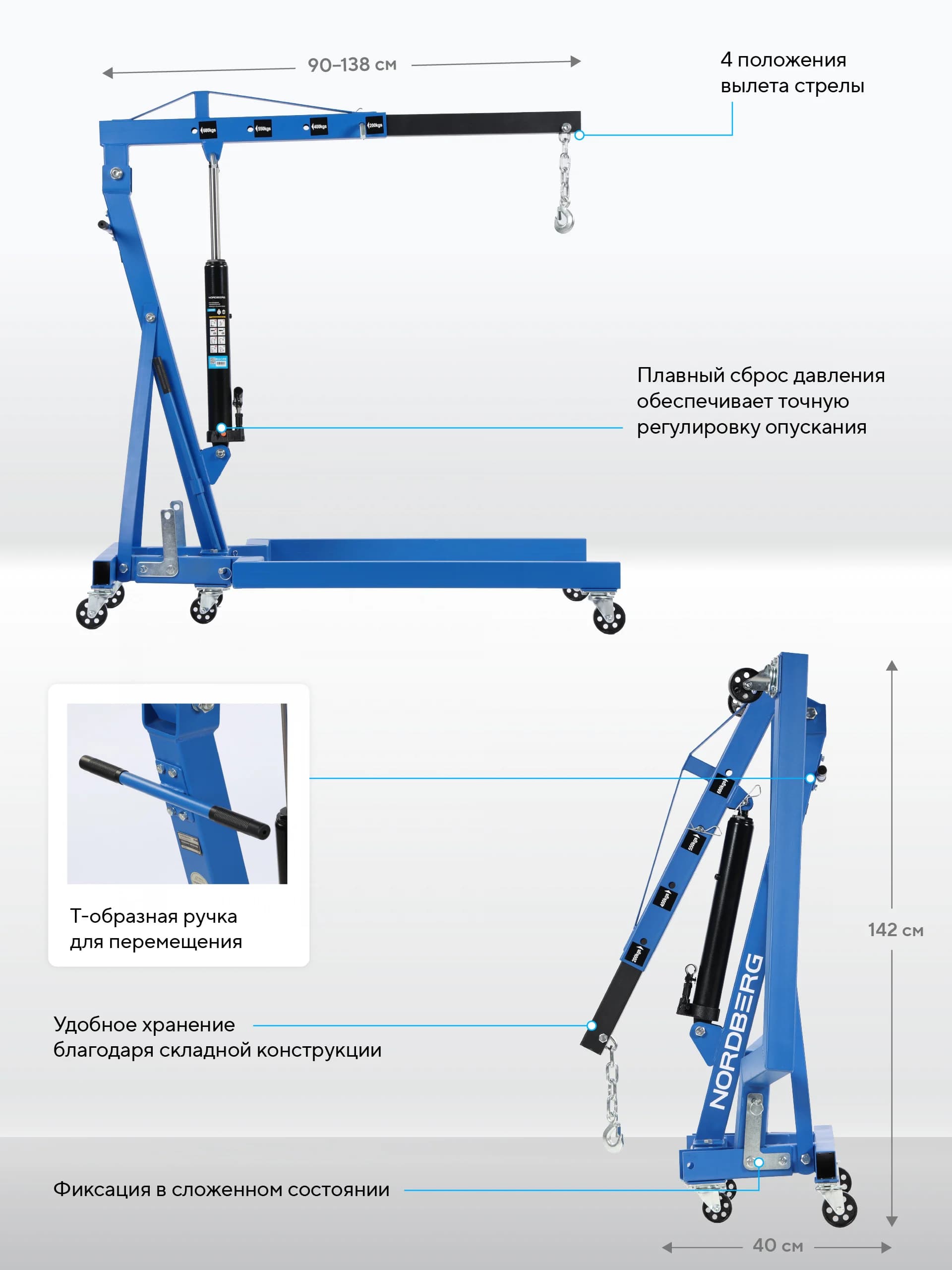 Кран складной NORDBERG N3707 — гидравлический цилиндр и опора