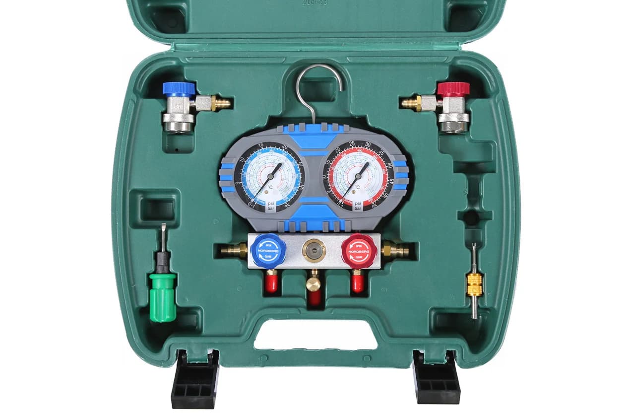 Коллектор манометрический Nordberg NFG32K — с шлангами / муфтами / R410a / кейс