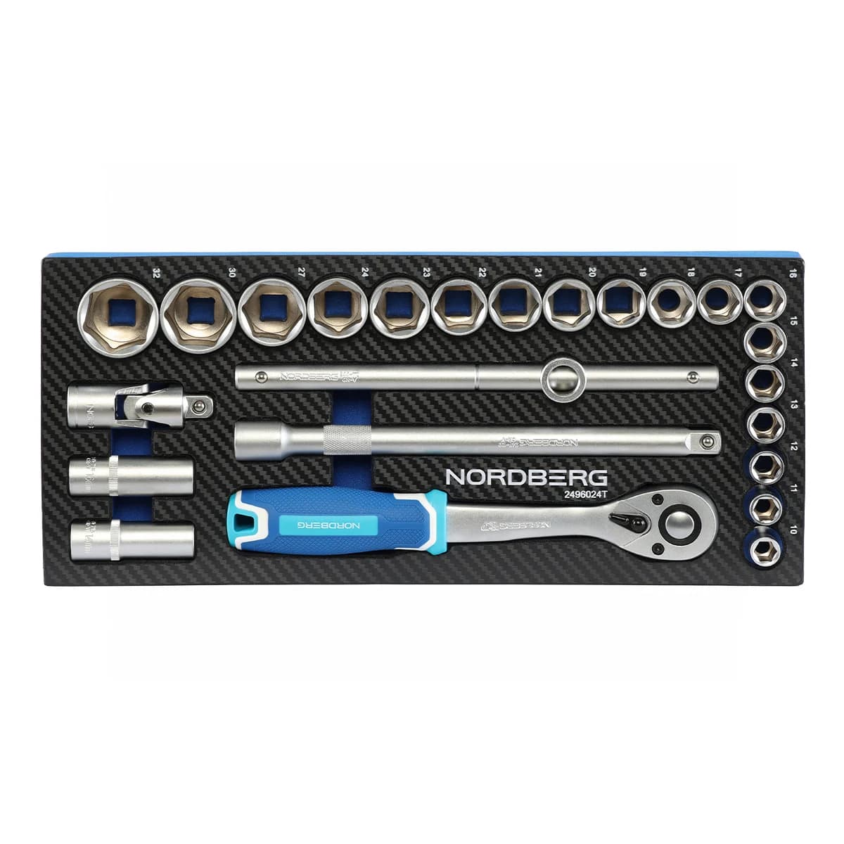 Набор головок Nordberg 2496024T — 1/2″» 18+2 головки трещотка 72 зуба 24 пред.