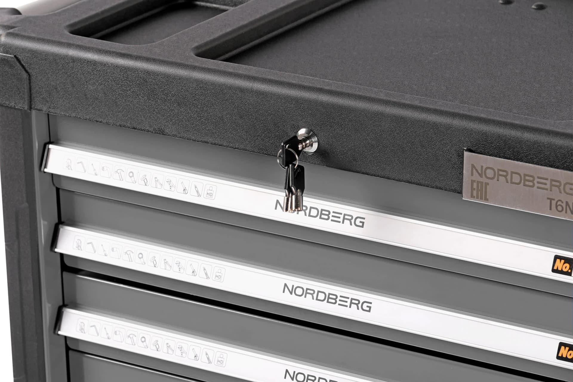 Тележка NORDBERG T6N — 6 ящиков нагрузка 350 кг замок в каждом ящике серая 800×470×980 мм