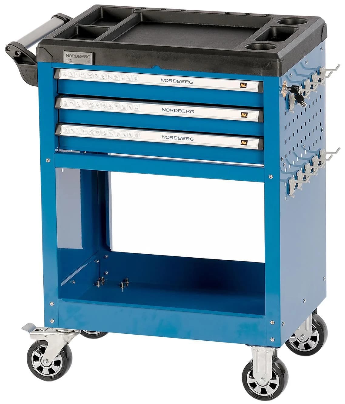 Тележка NORDBERG T4N — 3 ящика + открытый отсек нагрузка 350 кг синяя 800×500×1000 мм